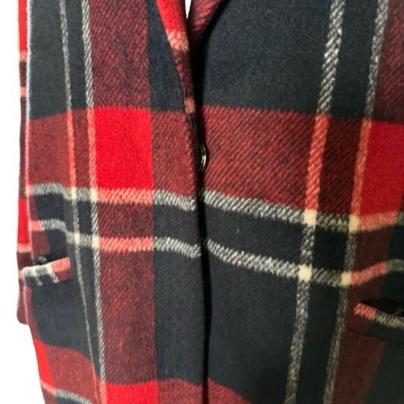 ASOS Liquorish Boxy Straight Coat in Red Navy Check Size 6 EUC - Picture 6 of 13